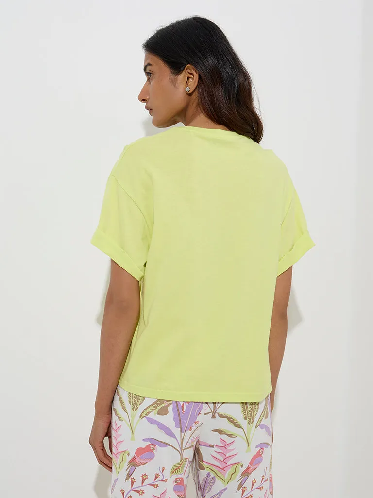 Wunderlove Green Solid Cotton T-Shirt
