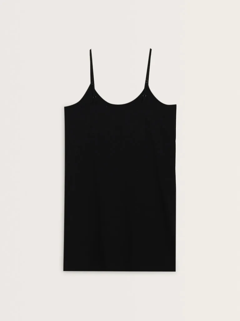 Wunderlove Solid Black Cotton-Blend Slip