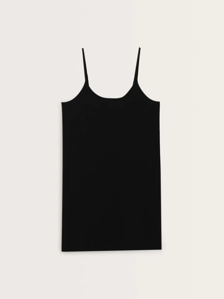 Wunderlove Solid Black Cotton-Blend Slip
