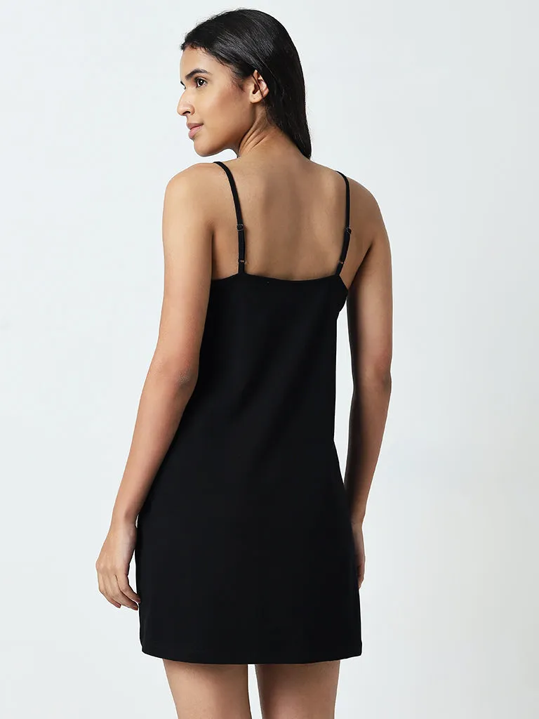 Wunderlove Solid Black Cotton-Blend Slip