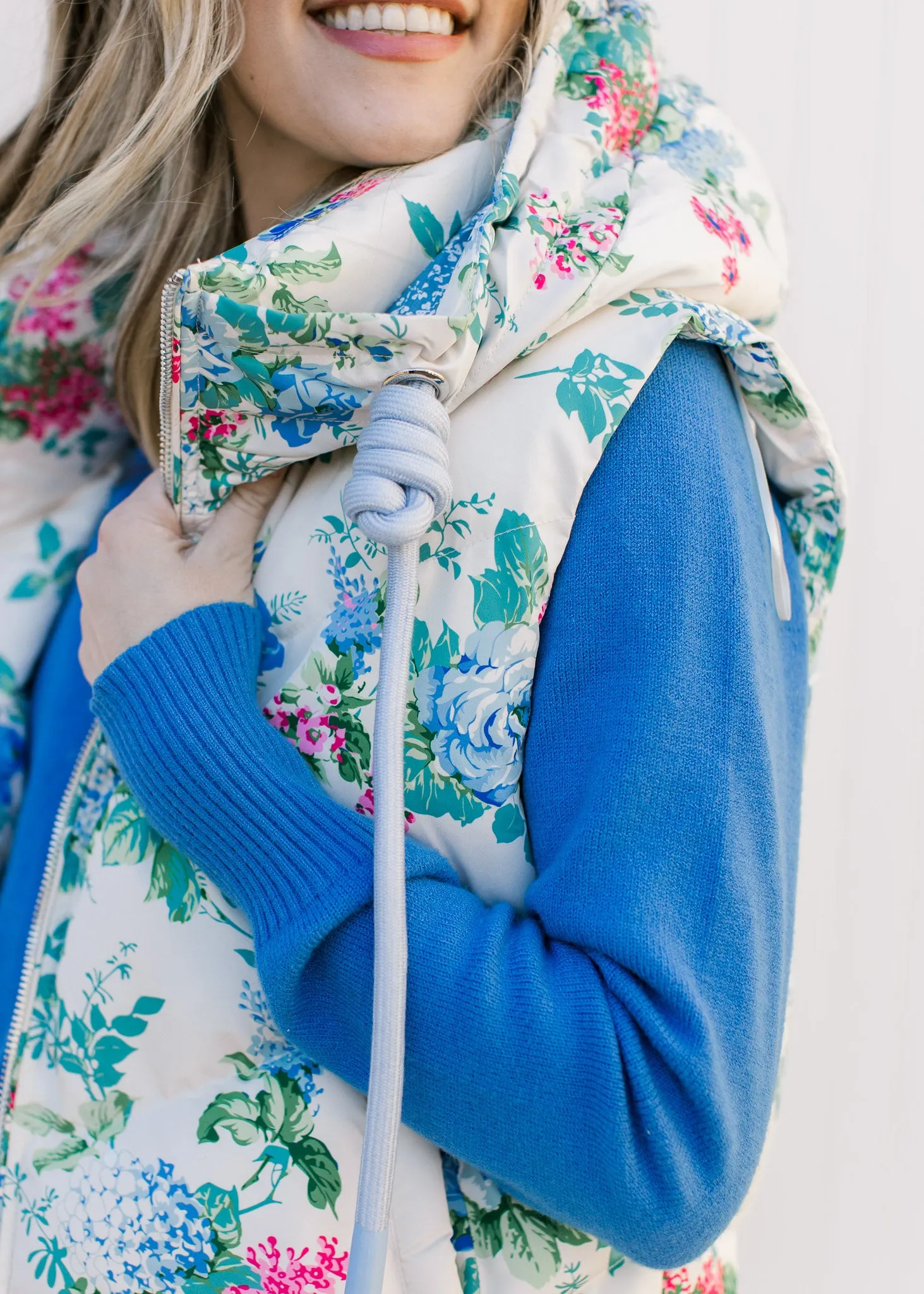 X The Blue Floral Puffer Vest