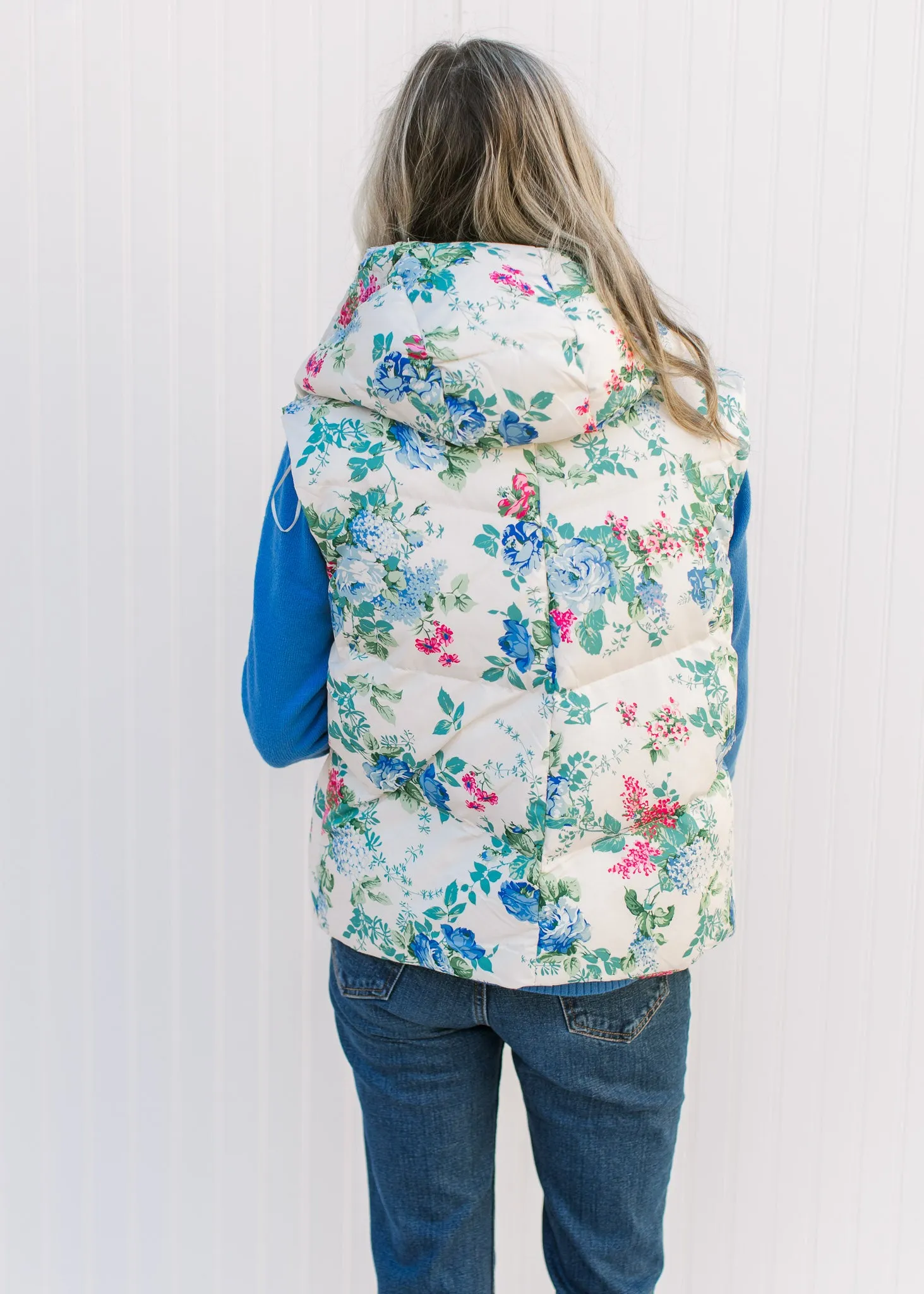 X The Blue Floral Puffer Vest