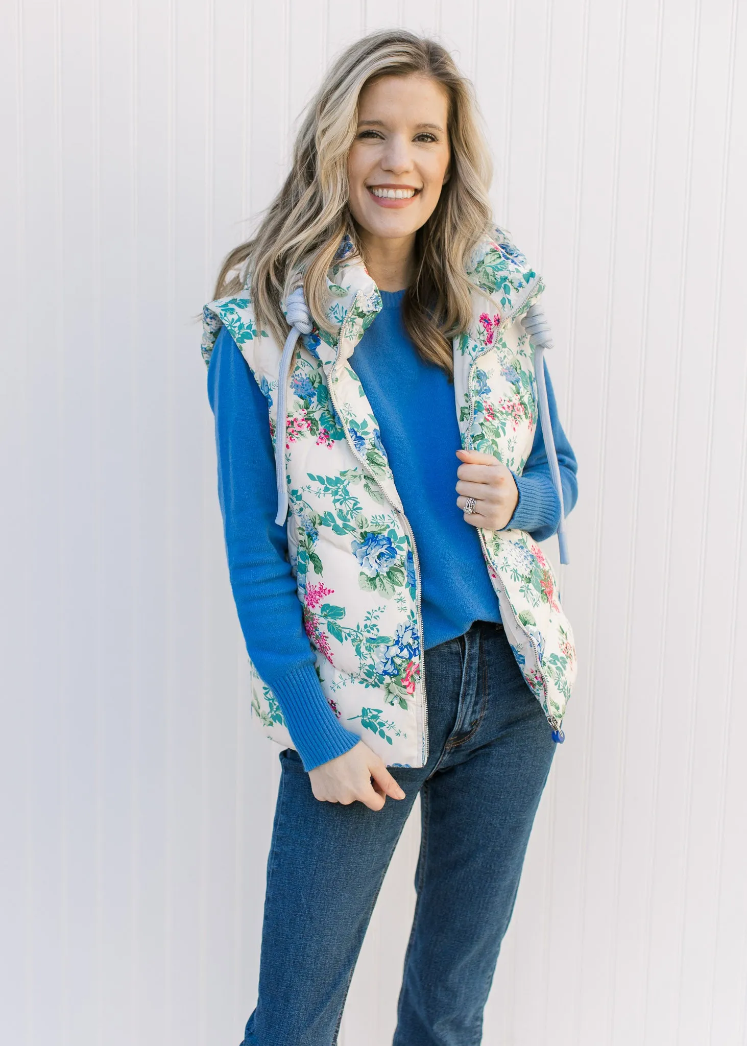 X The Blue Floral Puffer Vest