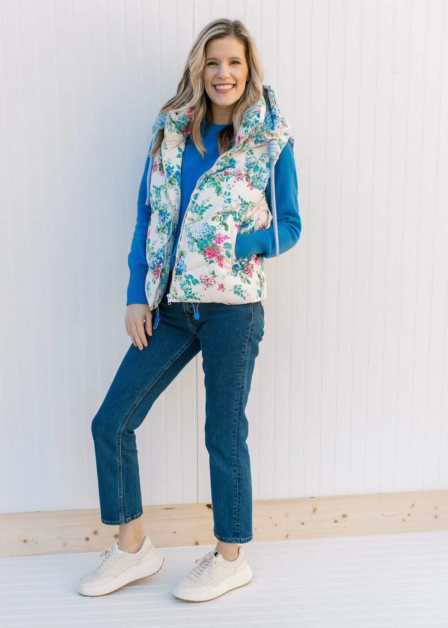 X The Blue Floral Puffer Vest