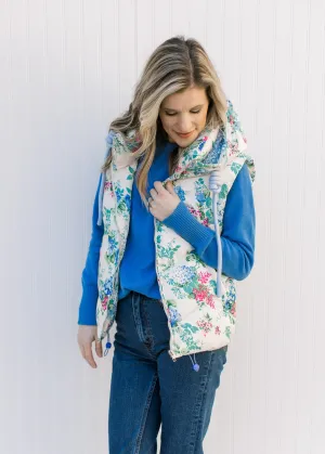 X The Blue Floral Puffer Vest