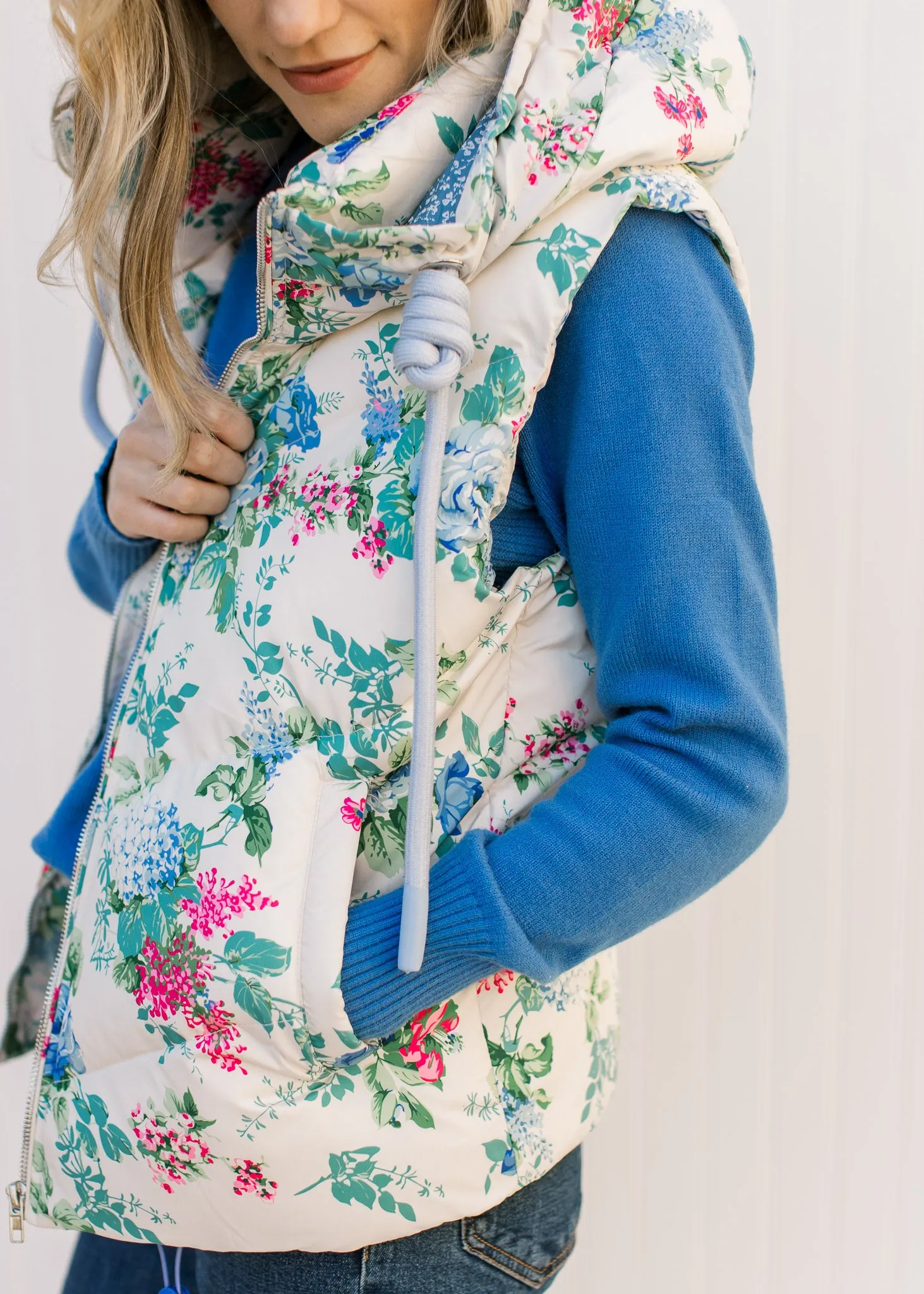 X The Blue Floral Puffer Vest