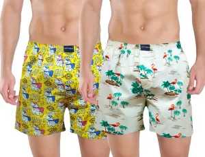 Yellow & White Printed Pack Of 2 Men Cotton Boxers