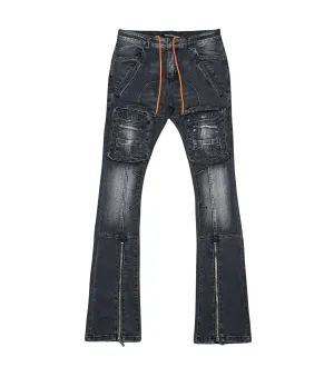 Zip cargo denim pants / flared fit