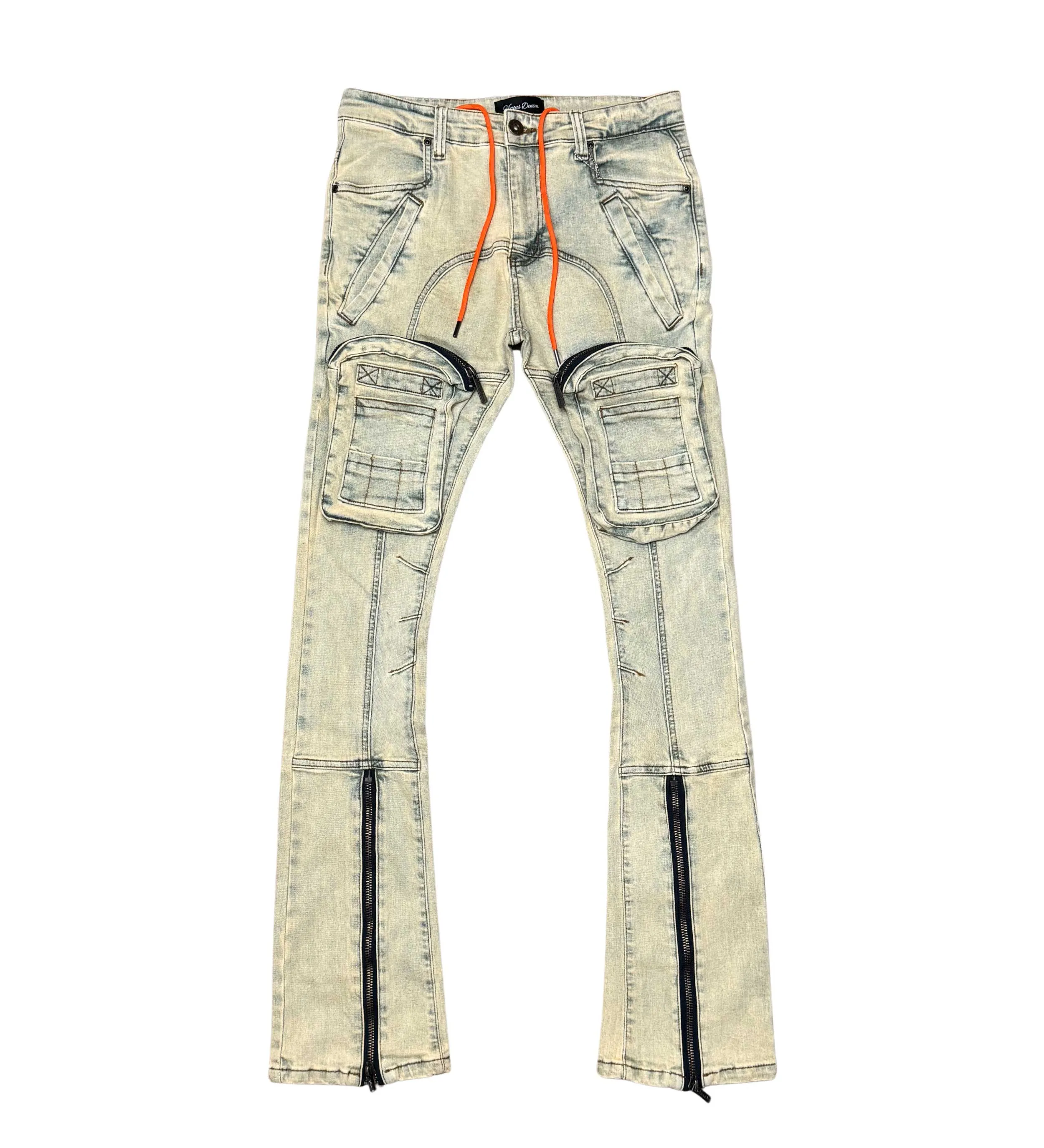 Zip cargo denim pants / flared fit